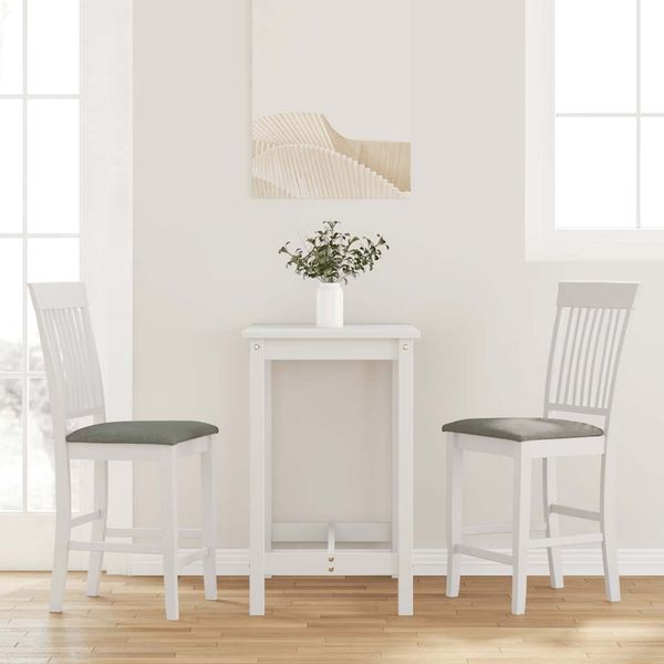 vidaXL Barhocker mit Kissen 2 Stk. Weiß Massivholz Gummibaum 4102572