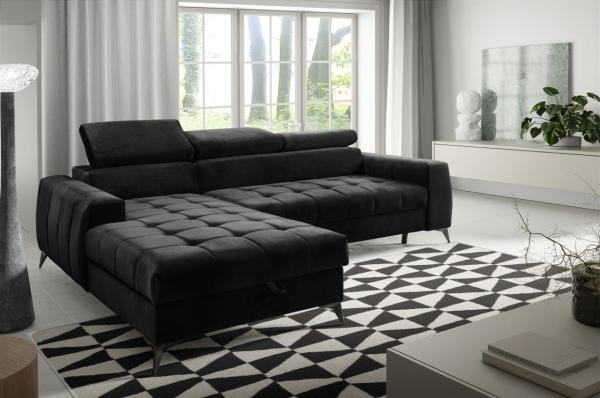 Ecksofa Schlafsofa Sofa AGNESA XS Stoff Salvador Schwarz Ottomane Links