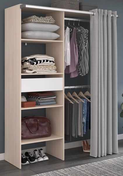 Parisot Kleiderschrank mit Vorhang Bari in Akazie und grau 143 cm
