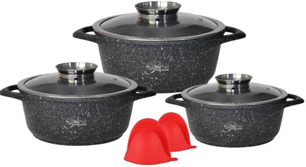 Kochgeschirr 6 teilig Topf Induktion Alu Guss ø 20-28cm Topf Kochtopfset mit Silikongriffe Aluminium Guss Schwarz