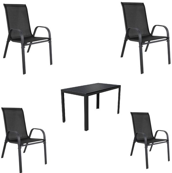 LEX Gartenmöbel Set inkl. Stapelstuhl & Gartentisch, 5-tlg., Aluminium / Stahl schwarz