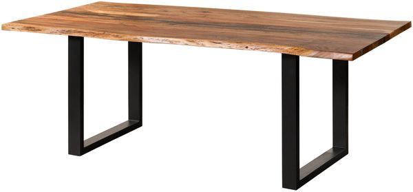 Baumtisch Akazie 240x100x76 natur lackiert / Epoxid schwarz, U-Beine anthrazit matt EPOXY
