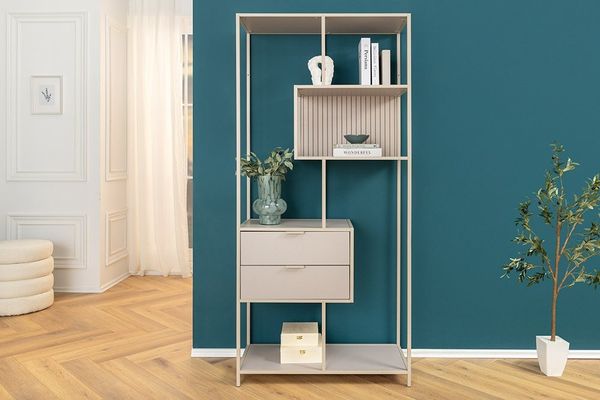 riess-ambiente Bücherregal SLIM LINE 185cm champagner beige Metall · Raumteiler mit Schubladen, Einzelartikel 1-tlg, Mehrzweckregal fürs Wohnzimmer mit 4 Fächern · Industrial Design
