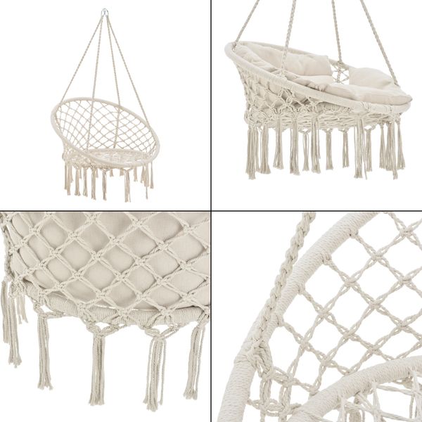 casa.pro 'Kailua' Hängesessel, mit Kissen, creme, für Indoor & Outdoor, bis 150 kg belastbar Bild 4