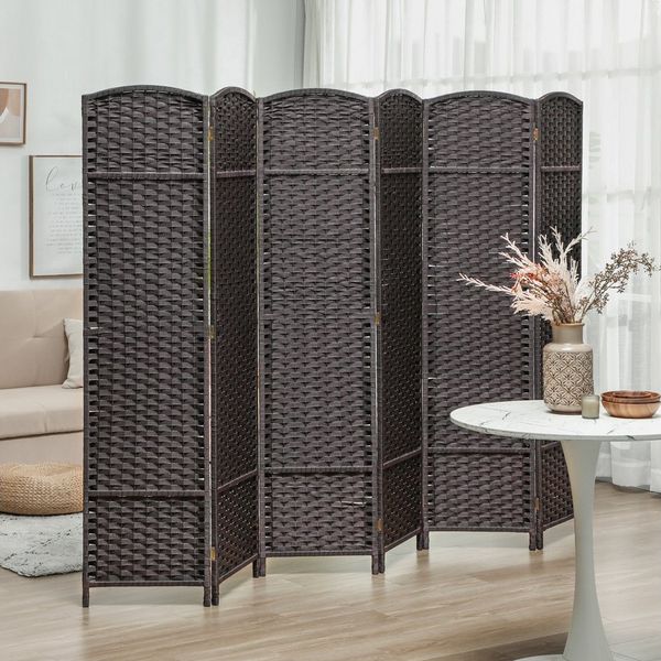 HOMCOM Paravent 240 x 170 cm Raumteiler (Sichtschutz, 6 St, Faltbar Trennwand aus Bambus), Raumtrenner Stellwand für Wohnzimmer Braun