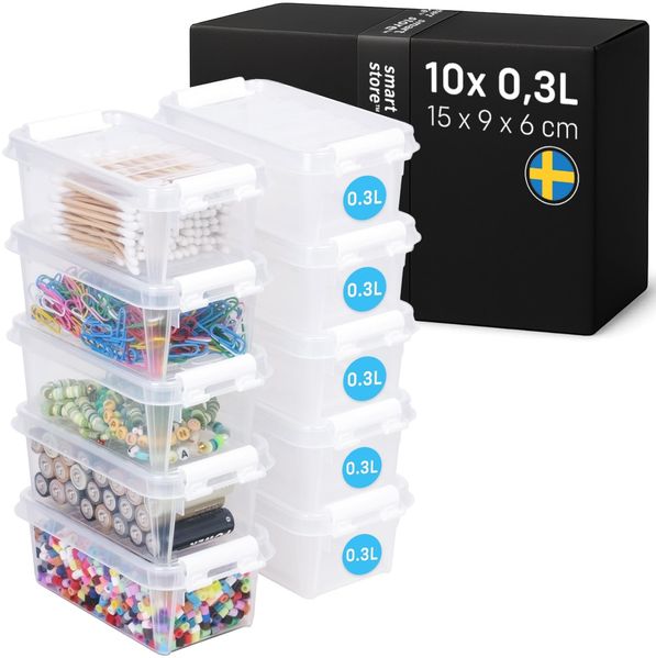 SmartStore - 10x kleine Aufbewahrungsboxen mit Deckel Classic 0,3L (15 x 9 x 6 cm) | Stapelbare Box mit Deckel | Lebensmittelechte Kunststoffbox | Kleine Plastikbox mit Deckel & verstärkten Ecken