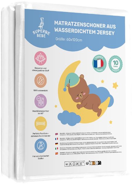 Matratzenschoner 60x120 wasserdichte Matratzenauflage - Bettunterlagen - Baby Bed Cover - wasserdichte Betteinlage - Wasserdichter Matratzenschutz Mit 30cm Bonnet - Weiße Jersey Bettschutz Unterlage