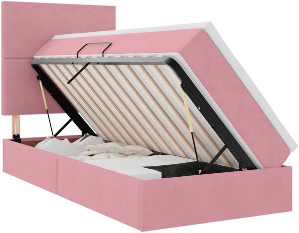 vidaXL Aufbewahrungsbett mit Matratze Rosa 100 x 200 cm Samt 3371954 Bild 2