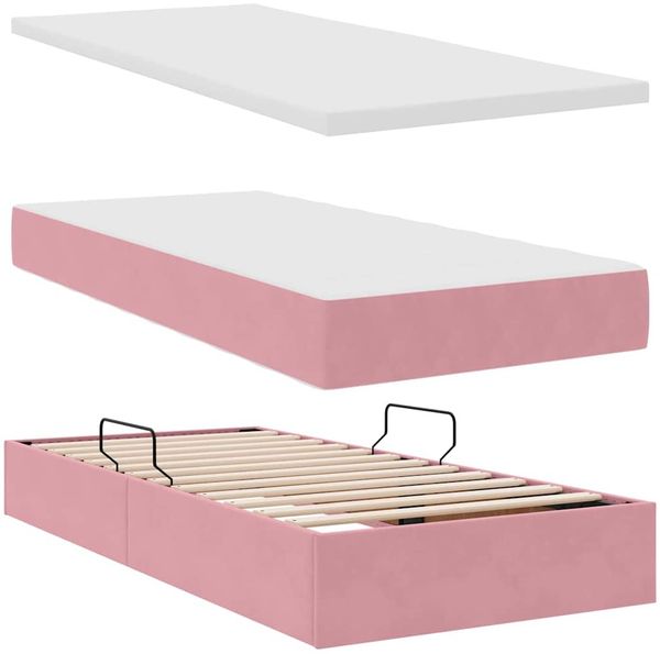 vidaXL Aufbewahrungsbett mit Matratze Rosa 100 x 200 cm Samt 3371954 Bild 8