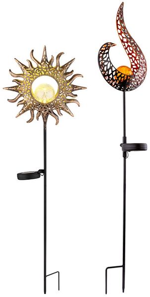 2x LED Außenleuchte, Sonne, Rostoptik, Braun, Metall, Solar, H 81,5 cm