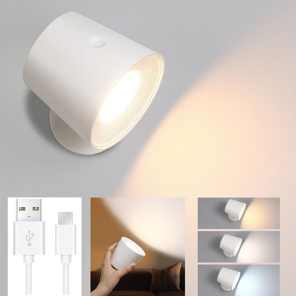 Nettlife LED Wandleuchte Wandlampe Touch 3 Helligkeitsstufen Kabellose, 360° Drehbar, LED fest integriert, Warmweiß Neutralweiß Kaltweiß, Wohnzimmer Kinder Wohnzimmer Schlafzimmer Flur