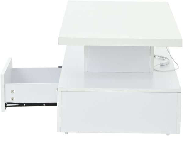 Couchtisch 100 x 50 x 39 cm in Weiß, mit LED-Beleuchtung, offener Ablage und Schublade Bild 10