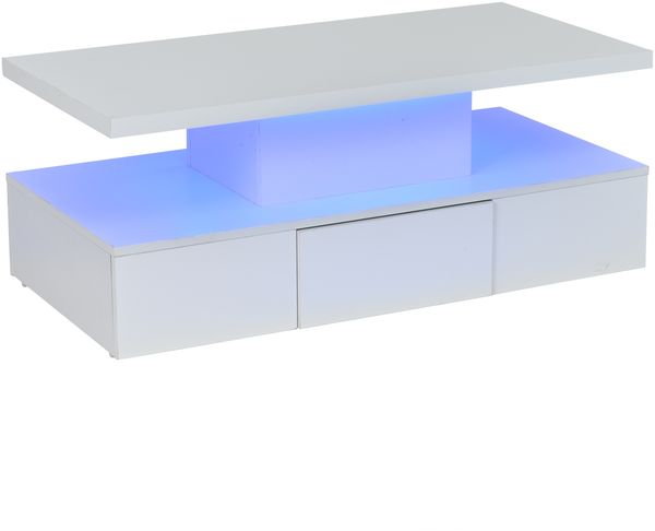 Couchtisch 100 x 50 x 39 cm in Weiß, mit LED-Beleuchtung, offener Ablage und Schublade Bild 6