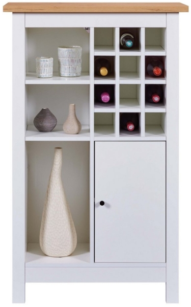Inter Link- Sideboard für 12 Flaschen mit 3 Regalböden und 1 Tür – Weinschranck - Highboard - Küchenschrank - Buffetschrank – für Weinlagerung - Artisan Eiche Weiß - Julina