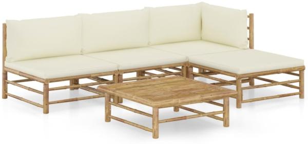 vidaXL 5-tlg. Garten-Lounge-Set mit Cremeweißen Kissen Bambus 3058191