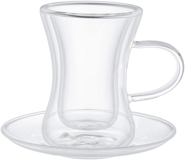 Dopplewandige Teegläser 4-teiliges Set mit Henkel 80 ml - Hitzebeständiges Glas Transparent