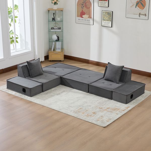 Sofa 162x78x66 cm in Dunkelgrau, Corduroy mit 2 Kissen, Seitentaschen und modularer Komfortform