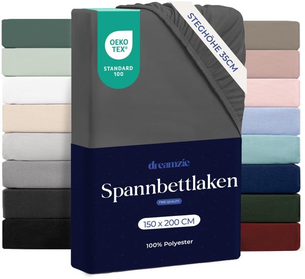 Dreamzie - Spannbettlaken 150x200 | Mikrofaser Weich – Für Dicke Matratzen – Oeko-Tex | Komfort, Atmungsaktivität, Pflegeleicht – Dunkelgrau