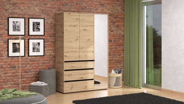 INOSIGN Kleiderschrank Corbett, grifflose Optik, FSC-zertifziert, Made in Europe (138 oder 182,5cm breit, 211cm hoch und 54,5cm tief) mit Spiegel, 3 Schubladen und Innenausstattung