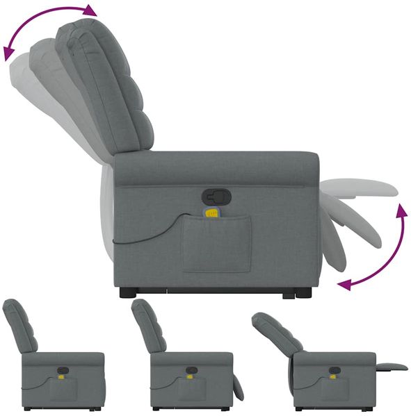 vidaXL Massagesessel mit Aufstehhilfe Dunkelgrau Stoff 3303325 Bild 8