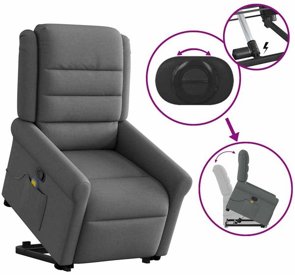 vidaXL Massagesessel mit Aufstehhilfe Dunkelgrau Stoff 3303325 Bild 9