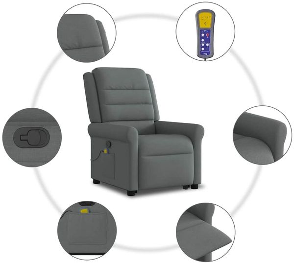 vidaXL Massagesessel mit Aufstehhilfe Dunkelgrau Stoff 3303325 Bild 10
