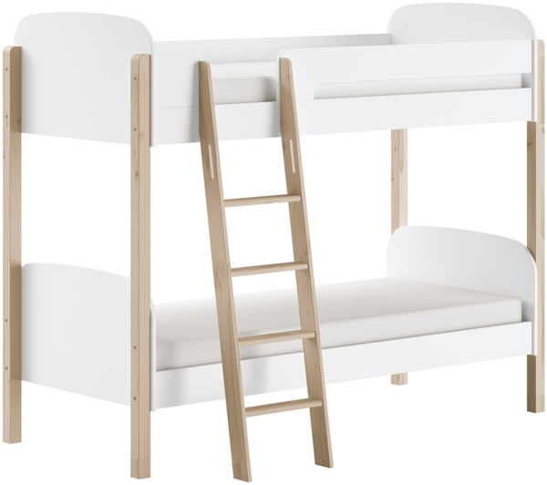 Etagenbett >Kiddy< in Weiß lackiert/Pfosten Kiefer - 214,5x175x125,4 (BxHxT)