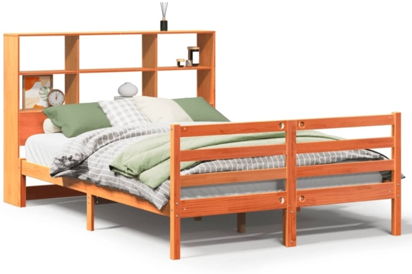 vidaXL Massivholzbett mit Regal ohne Matratze Wachsbraun 120x200 cm 3321916