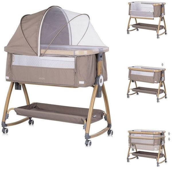 Chipolino Beistellbett Charisma Matratze höhenverstellbar Räder Ablagefach Gurt braun