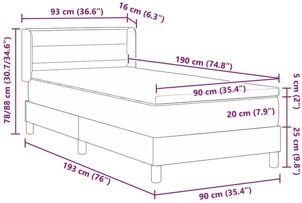 vidaXL Boxspringbett mit Matratze Hellgrau 190 x 90 cm Stoff 3341202 Bild 12