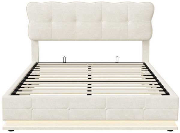 Furnishings Home Polsterbett Stauraumbett Doppelbett LED (Hydraulisch anhebbarer Bettstauraum), Mit LED-Beleuchtung, Bettkasten, Lattenrost, Samt, 160x200 cm