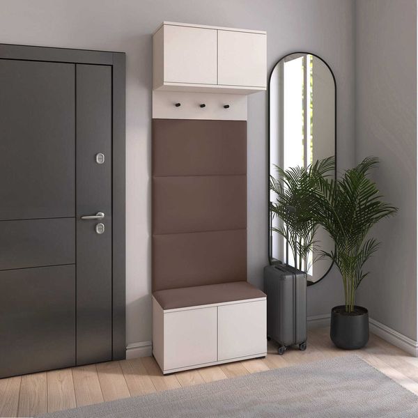 Garderoben-Set Napoli Version 5: Schuhschrank mit Polsterpaneelen, Hängeschrank für Flur und Eingangsbereich (Cashmere/Trinity 05), 225 x 40 x 70 cm