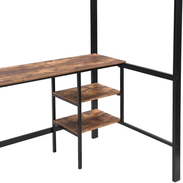Etagenbett 90×200 cm mit Rausfallschutz, Schreibtisch und Regal, Schwarz/Holzoptik, ohne Matratze Bild 10