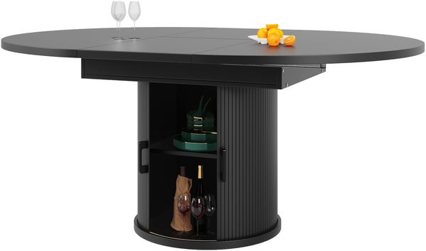 Merax Esstisch ausziehbar, Esszimmertisch, Küchentisch, balkontisch, ausziehbare Tischplatte Runder Esstisch, ausziehbar zu oval, 118-158 cm, Platz für bis zu 6 Personen, Schwarz Bild 10