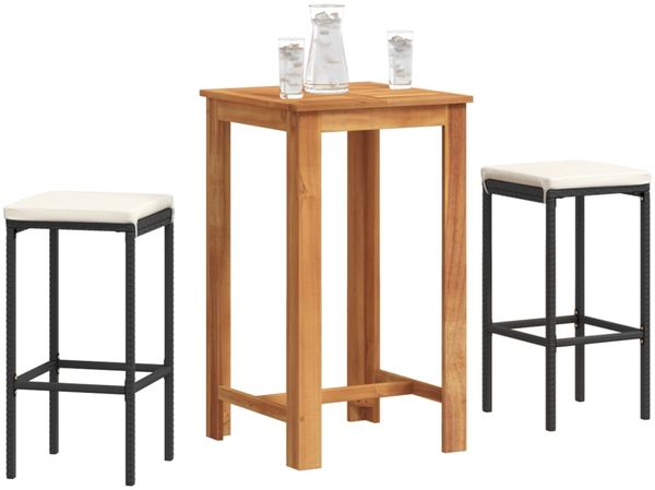 vidaXL 3-tlg. Gartenbar-Set Schwarz Massivholz Akazie und Poly Rattan 3295267