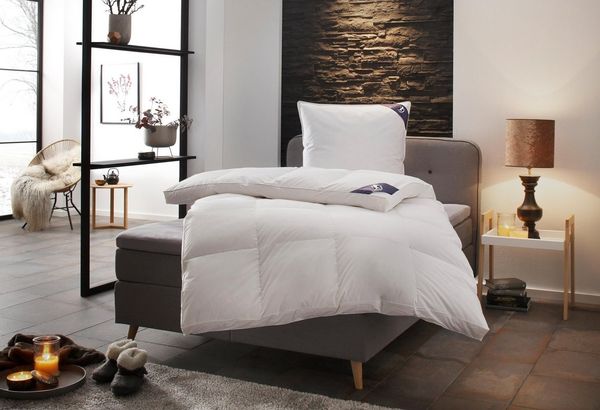 SPESSARTTRAUM Daunenbettdecke + 3-Kammer-Kopfkissen Exklusiv, 2-tlg, hergestellt in Deutschland, made in Germany, Set, Füllung: Bettdecke: 100% Daunen, Klasse 1, Downpass zertifiziert, Bezug: 100% Baumwolle, Made in Green, Hausstauballergiker geeignet,...
