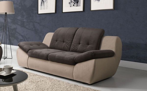 Sofa 3-Sitzer PEDRO Polyesterstoff Beige / Braun 205 x 84 x 113 cm