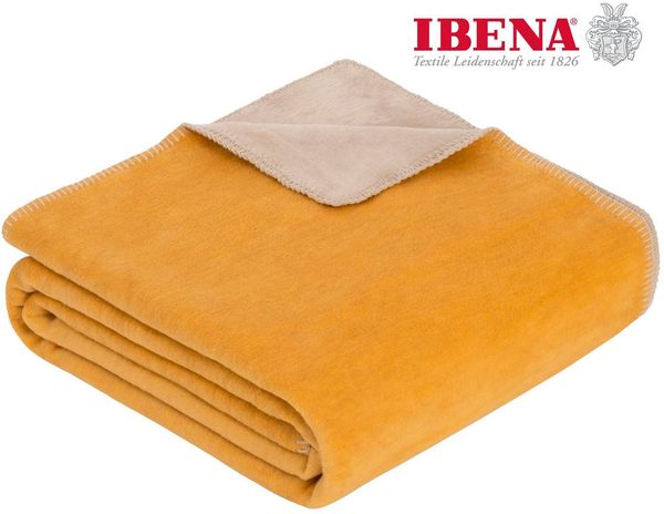 Ibena 'Dublin' Wohndecke, Jacquard gelb / natur, 150 x 200 cm