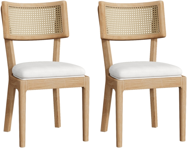 Merax 2 Esszimmerstühle, 2er-Set, Polsterstühle aus Massivholz mit Rattan-Rückenlehnen, bequem und atmungsaktiv, Holzfarbe