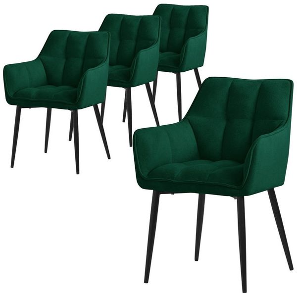 ML-DESIGN Polsterstuhl Esszimmerstuhl mit dickem gepolsterter Sitz Rücken- und Armlehnen (4 St), Wohnzimmerstuhl aus Frotteestoff Dunkelgrün Loungesessel Küchenstuhl