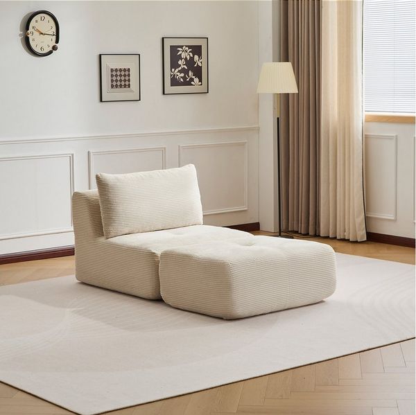 Leawin Sofa Gemütlicher Lounge Sessel mit Hocker, Cordstoff, ohne Montage, Mit Schaumstoff gepolstert, bequem für Wohn- & Schlafzimmer