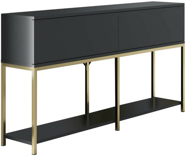 Dmora Kommode Basilia, Wohnzimmerbuffet, Wohnzimmer-Sideboard, Moderne Küchen-Speisekammer, 150x30h80 cm, Anthrazit und Gold