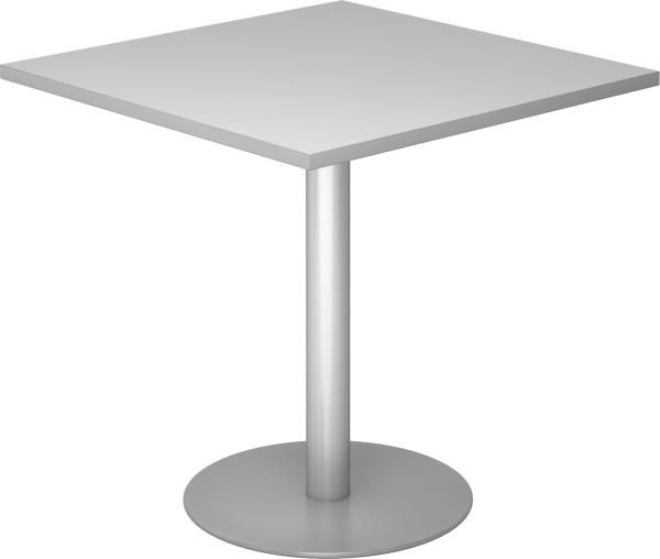 bümö Besprechungstisch, Esstisch klein, Tisch eckig 80x80 cm - kleiner Esstisch grau, Rundtisch Esstisch 2 Personen mit Holz-Platte, Säule aus Metall in silber, Konferenztisch, Bistrotisch, STF88-5-S