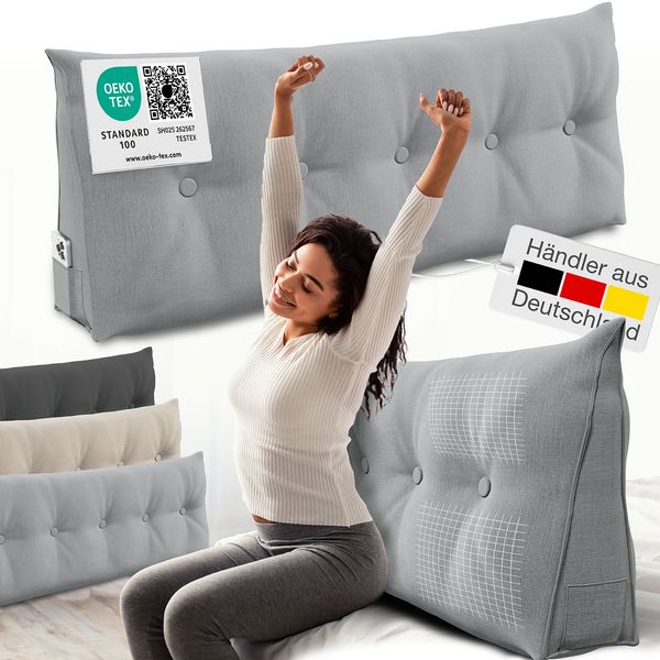 ELONEO Rückenkissen Bett- und Rückenstützkissen >Grau< 140cm