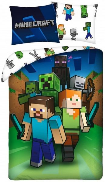 Minecraft Bettwäsche Set aus Baumwolle Bettdeckenbezug 140 × 200 cm mit 70 × 90 cm Kissenbezug
