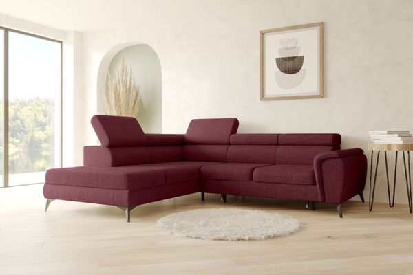 99rooms Parma Ecksofa Velours VOGUE Bordeaux Links mit Schlaffunktion und Stauraum Lieferung Wohnung