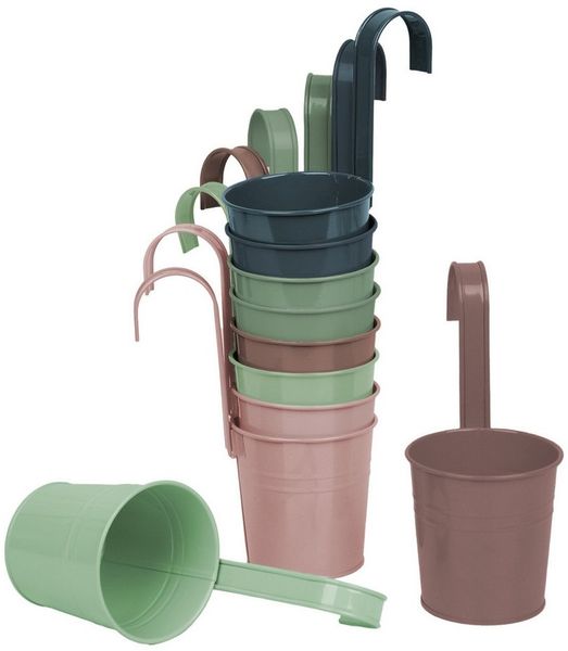 UNUS GARDEN Blumentopf Metall Blumentopf draußen Hängetöpfe mit Henkel (10 teilig in bunten Pastelfarben), Kräutertopf, Hängetopf für Balkon, Garten und Terrasse