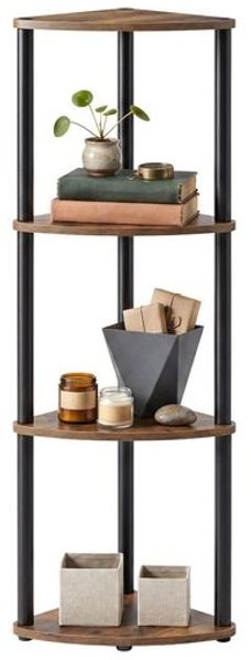 SONGMICS HOME Eckregal mit 4 Ebenen, Standregal für Wohnzimmer, Schlafzimmer, Küche, 38,3 x 27 x 104,8 cm, braun-schwarz
