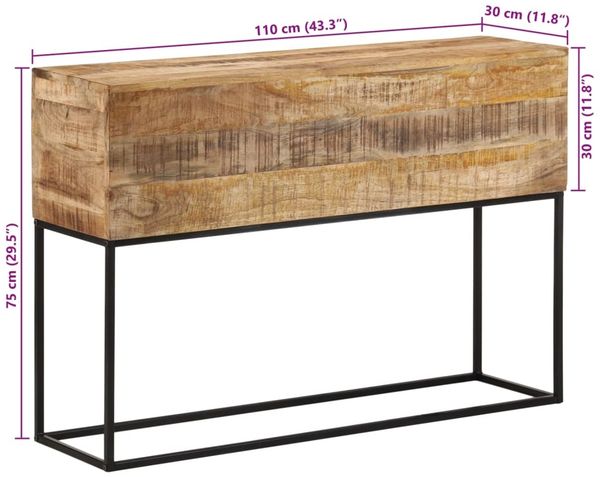 vidaXL Konsolentisch 110x30x75 cm Raues Massivholz Mango und Eisen 376066 Bild 8
