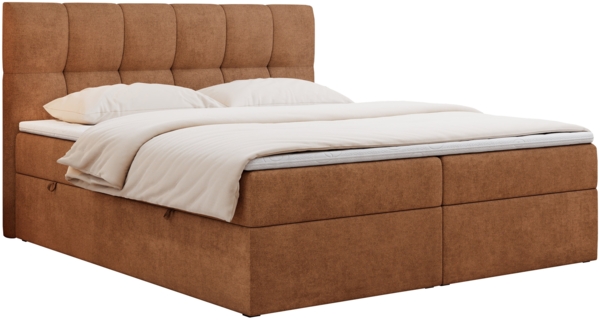 Boxspringbett mit Kopfteil und Topper, Doppelbett - RICO - 200x200cm - Orange Stoff - H3 Bild 3